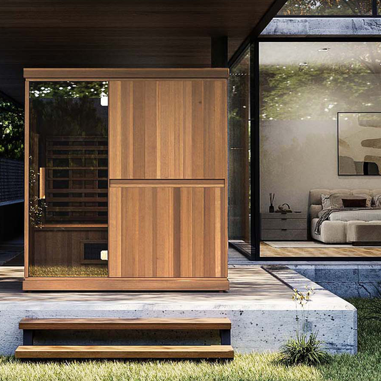 Front view of sauna outside of home