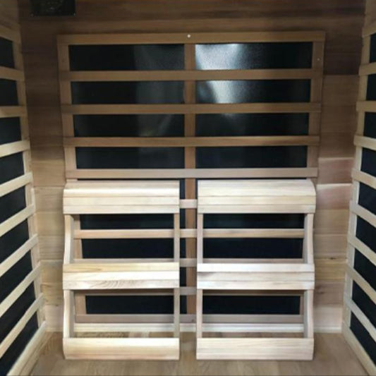 Two Ergonomic backrests • oxygen ionizer on the bench in the Sierra 2-Person Indoor Infrared Sauna