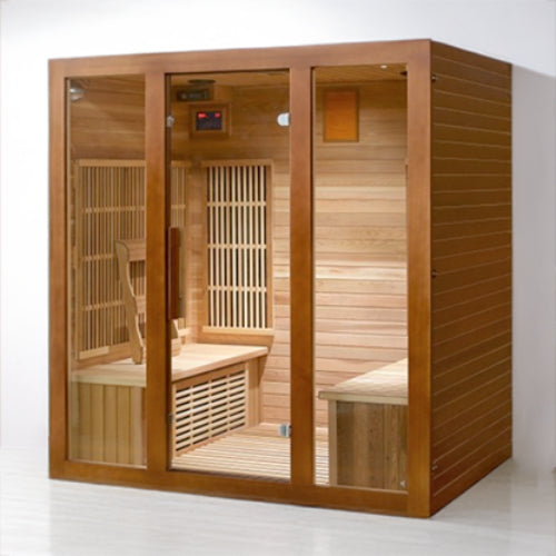 Roslyn 4-person infrared sauna in cedar, corner window design